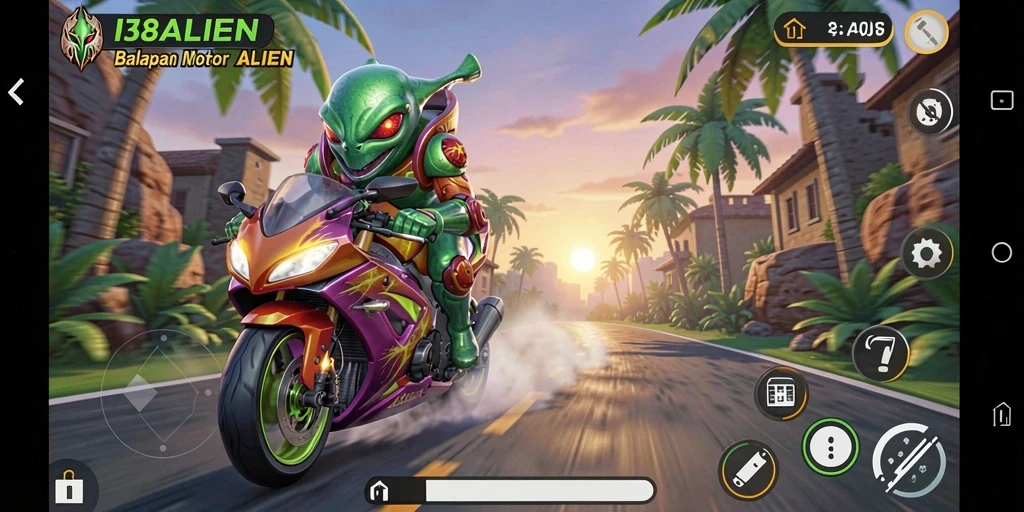 Tampilan gameplay 138ALIEN dengan balapan motor yang seru.