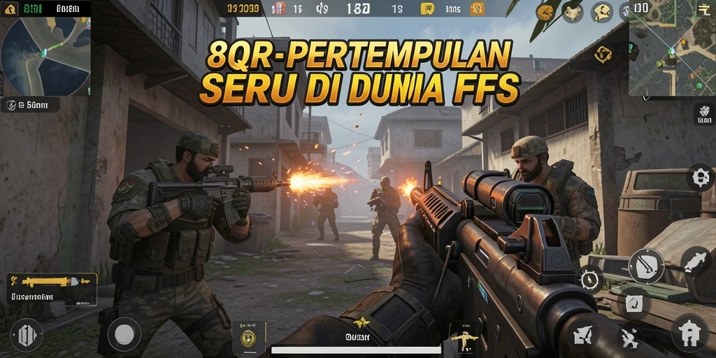 Screenshot gameplay 8QR menunjukkan aksi mendebarkan dalam pertempuran FPS.