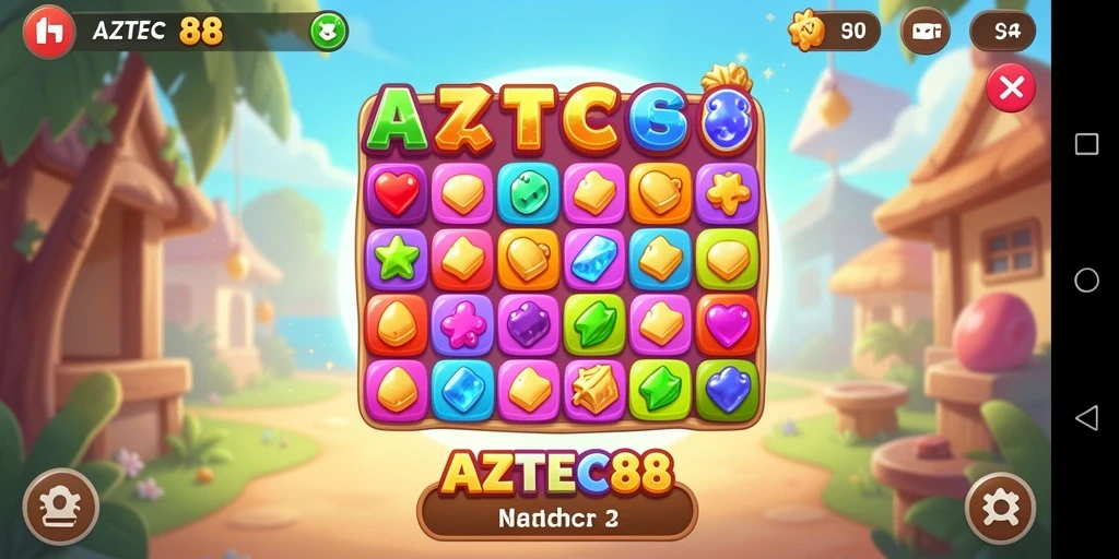 Screenshot AZTEC88 menampilkan gameplay Match-3 yang seru.