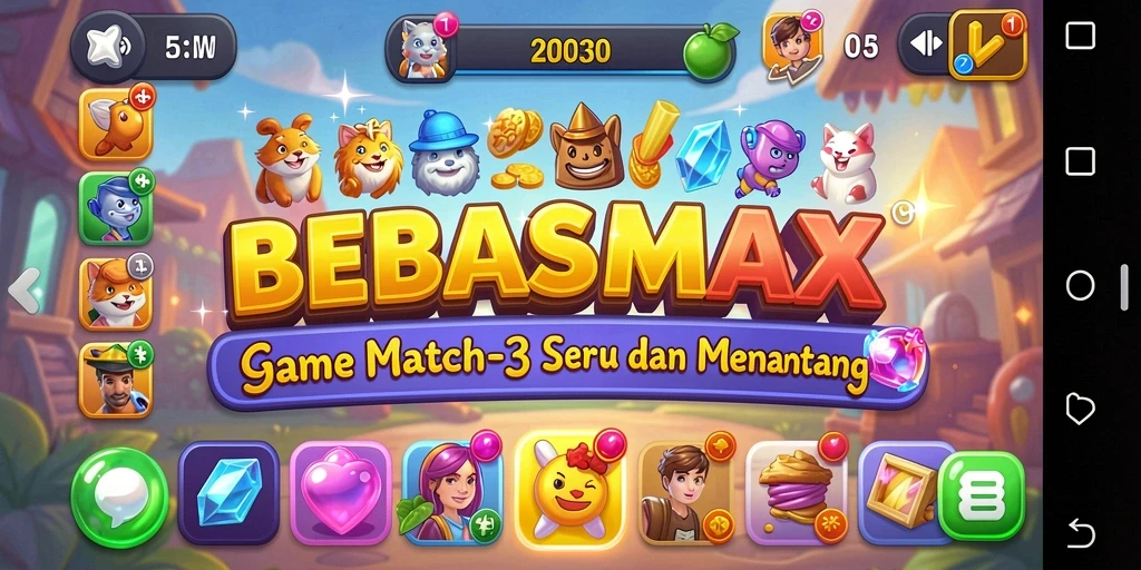 Screenshot gameplay BEBASMAX menunjukkan aksi seru permainan Match-3.