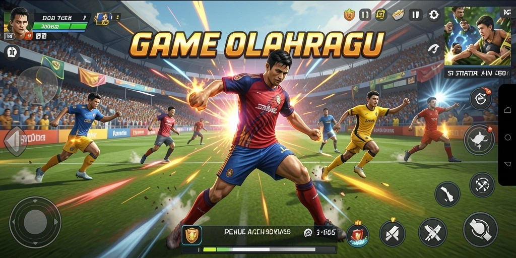 Tangkapan layar utama ID66 menunjukkan aksi seru pertandingan olahraga.