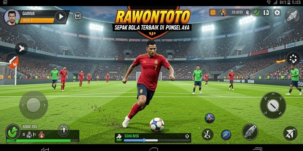 Screenshot utama RAWONTOTO menampilkan momen menegangkan dalam permainan sepak bola.