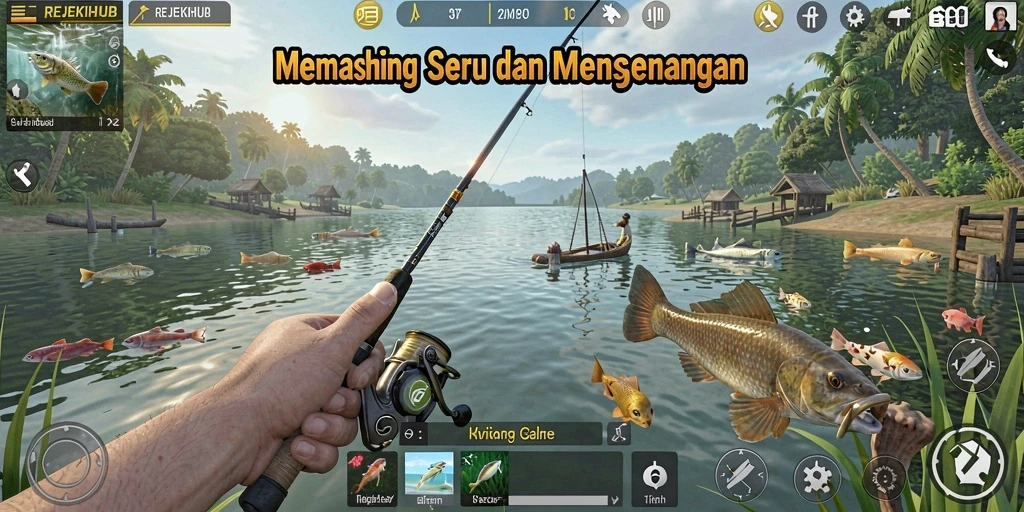 Tampilan utama gameplay REJEKIHUB yang menampilkan keseruan memancing.
