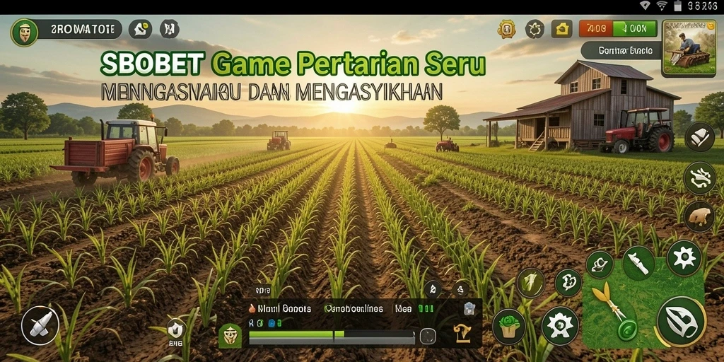 Screenshot gameplay SBOBET menampilkan kebun hijau yang kaya warna.